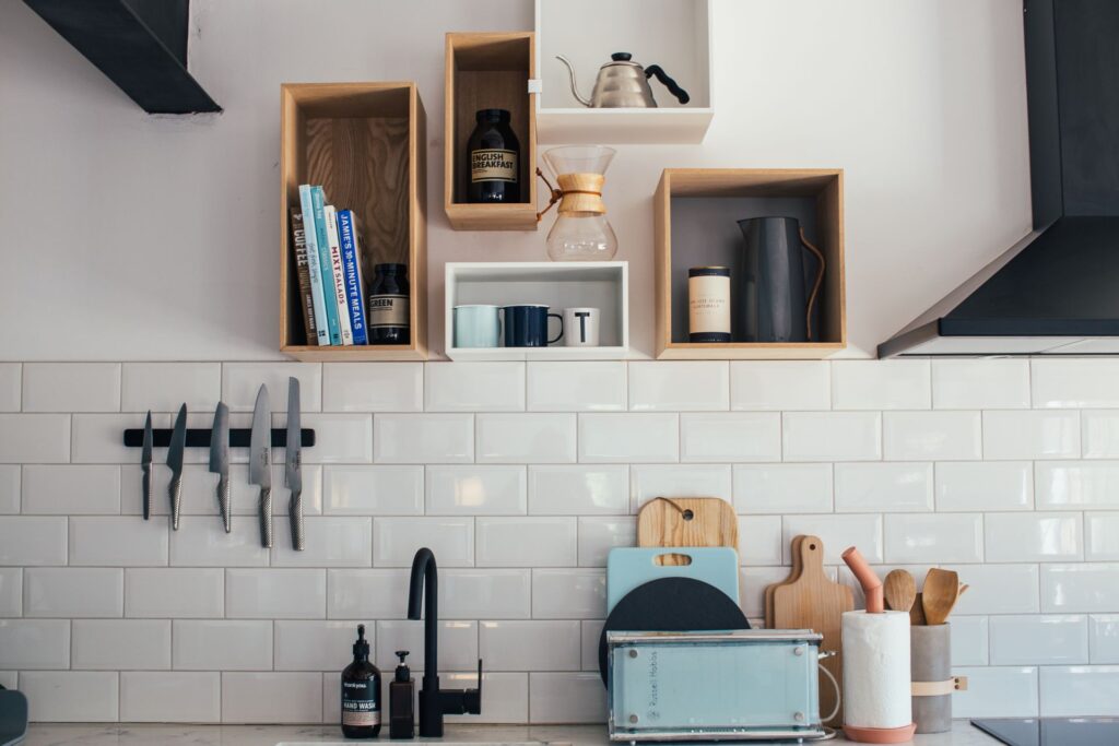 magnetic knife holder and raised shelves