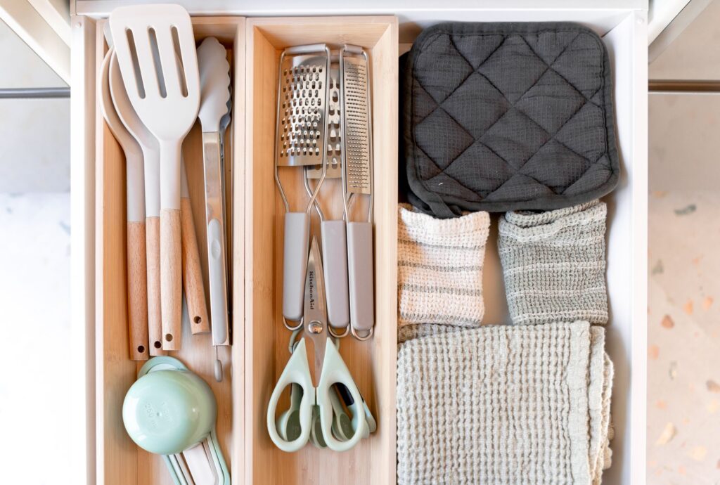 organized kitchen drawer with utensil dividers